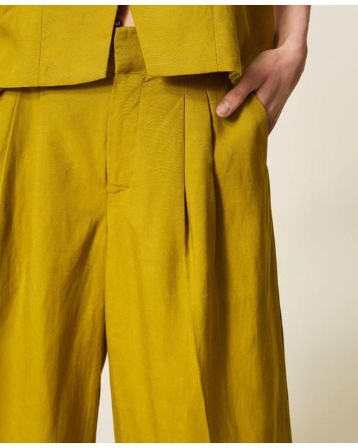 Twinset Yellow Wide Leg Trousers