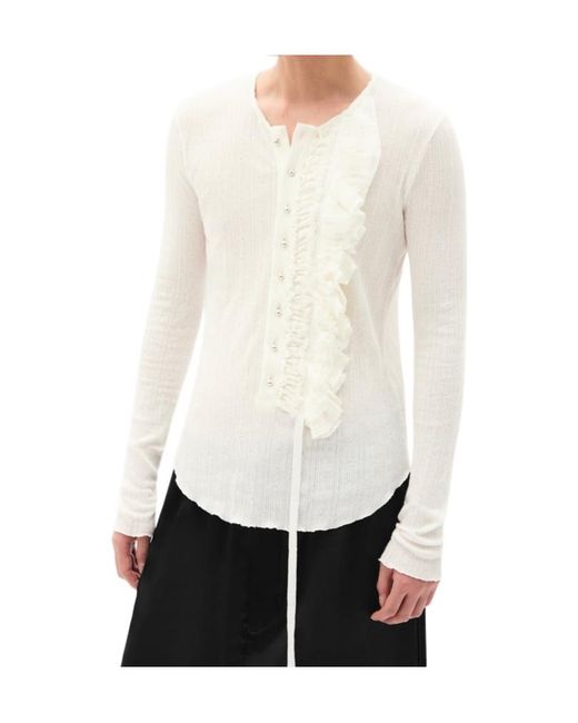 Ann Demeulemeester White Maris Long Sleeves Serafino Top for men