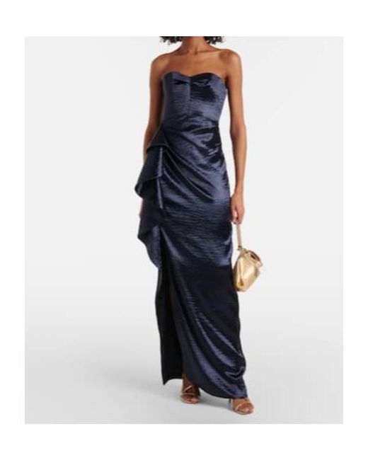 Safiyaa Blue Eymen Draped Crushed Satin Gown