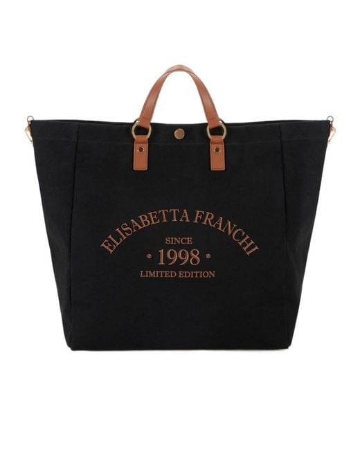 Elisabetta Franchi Black Logo Printed Tote Bag