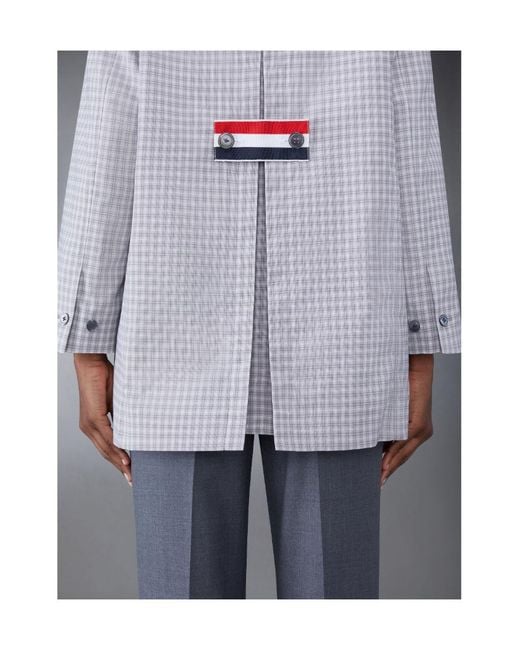 Thom Browne Blue Check-Pattern Buttoned Coat