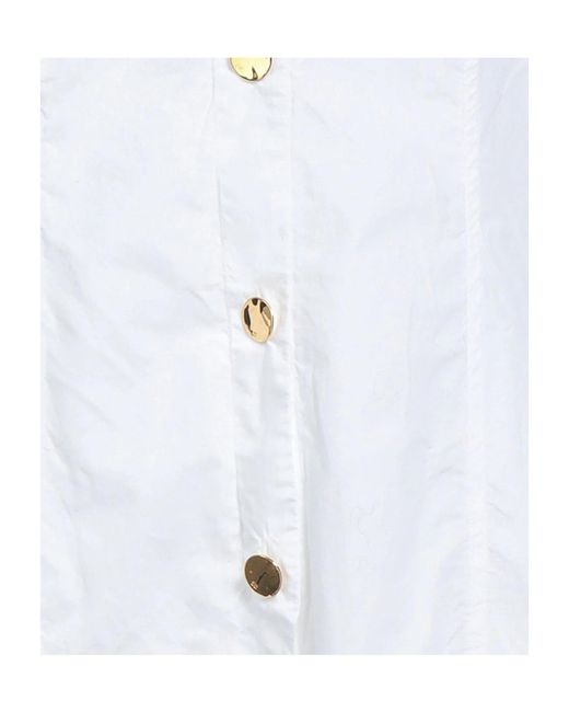 Ganni White Solid Long Sleeve V-Neck Shirt