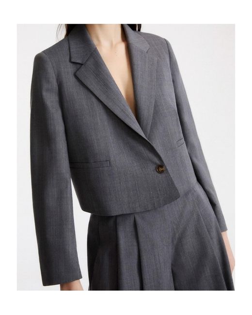Marella Gray Cropped Gabardine Blazer