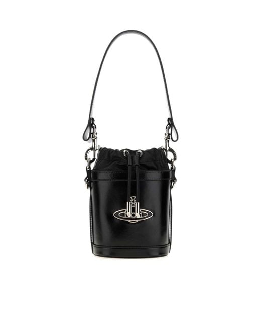 Vivienne Westwood Black Logo Plaque Chain Linked Bucket Bag