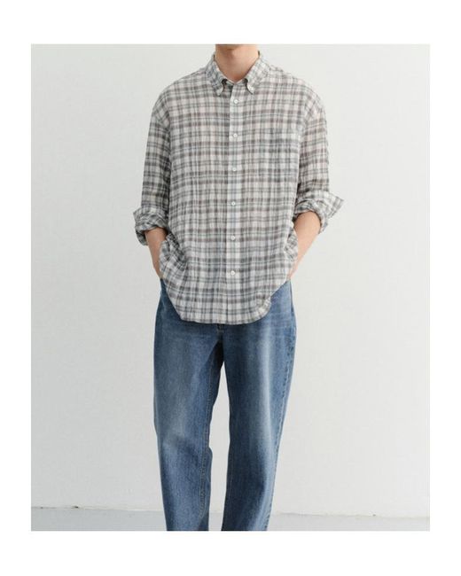 DUNST Gray Check-Pattern Long-Sleeve Shirt for men