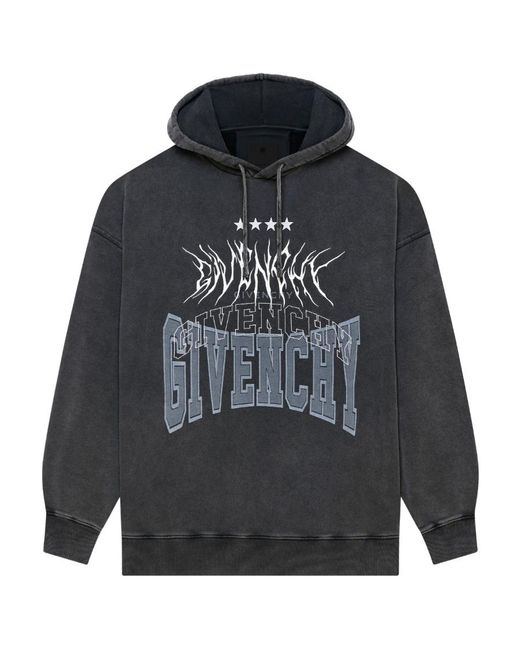 Givenchy Gray Logo Embroidered Drawstring Hoodie for men