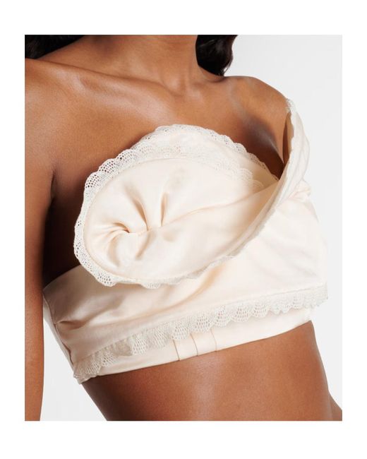 Magda Butrym Natural Ruffled Cotton And Silk Bandeau Top