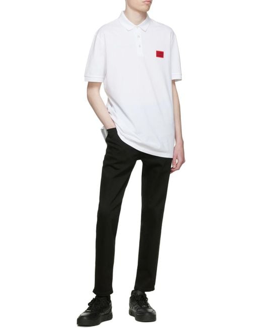 Boss White Hugo Logo Patch Polo Shirt for men