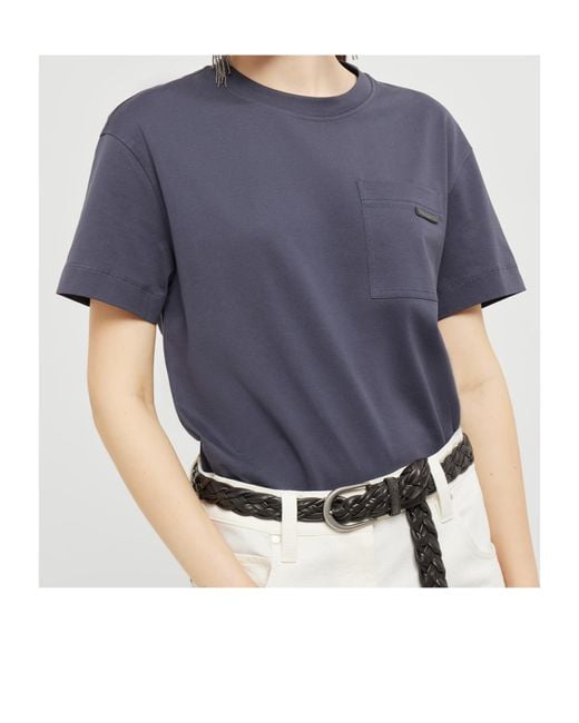 Brunello Cucinelli Black Cotton Jersey T-Shirt With Shiny Tab