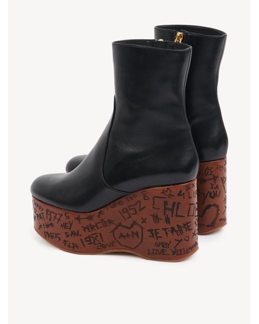 Chloé Brown Maxime Wedge Ankle Boot 100% Calf-Skin Leather