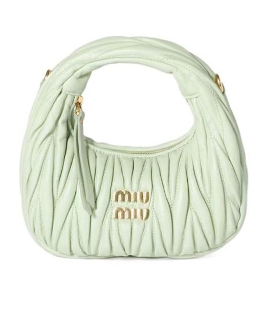 Miu Miu Green Wander Matelassé Nappa Leather Hobo Mini-Bag