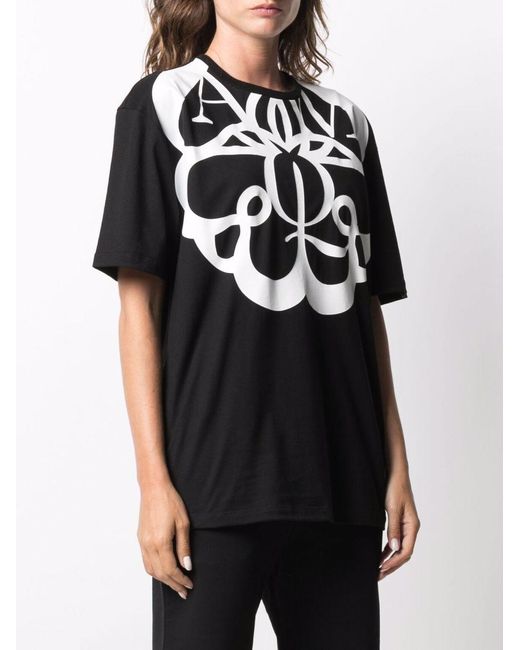 McQueen Black Exploded Seal Logo-Print T-Shirt