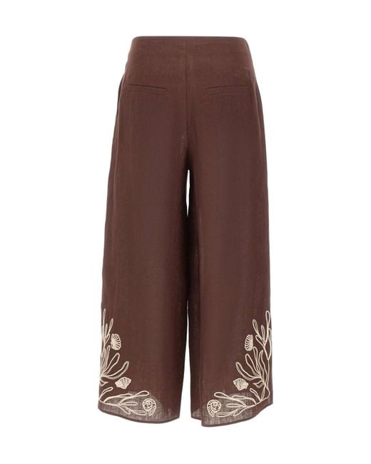 Marella Brown Embroidered Casual Pants