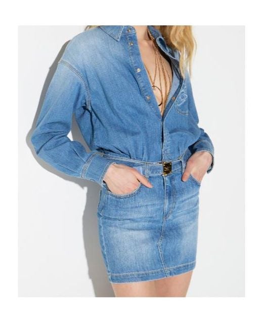Elisabetta Franchi Blue Denim Mini Dress With Belt