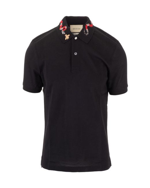 Gucci Black Polo With Snake Embroidery for men