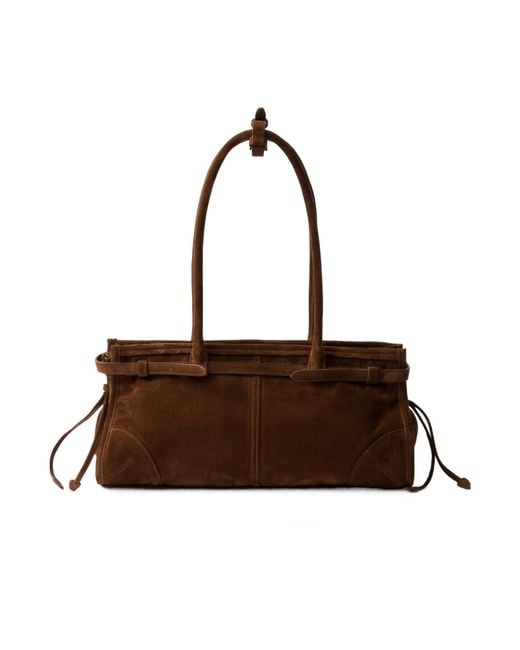 Prada Brown Logo Plaque Belted Shoulder Bag
