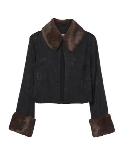 Rixo Black Jacquard Cropped Jacket