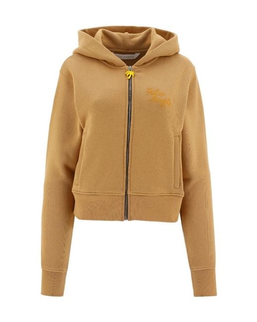 Palm Angels Natural Embroidered-Logo Zip-Up Hoodie