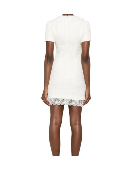 Self-Portrait White Cream Bouclé Lace-Trim Tailored Mini Dress