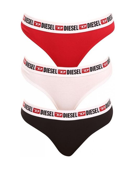 DIESEL Red Logo-Tape Three-Pack Thong