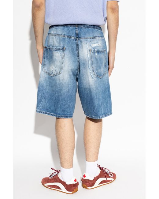 DSquared² Blue Surfer Distressed Bermuda Shorts for men