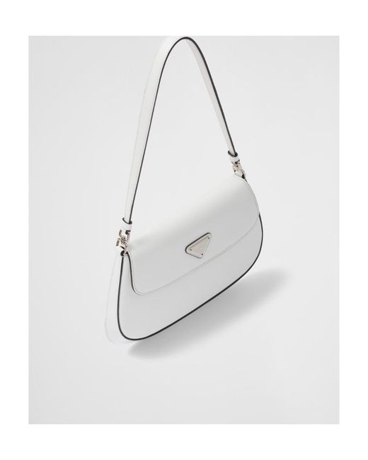 Prada White Cleo Brushed Leather Shoulder Bag With Flap