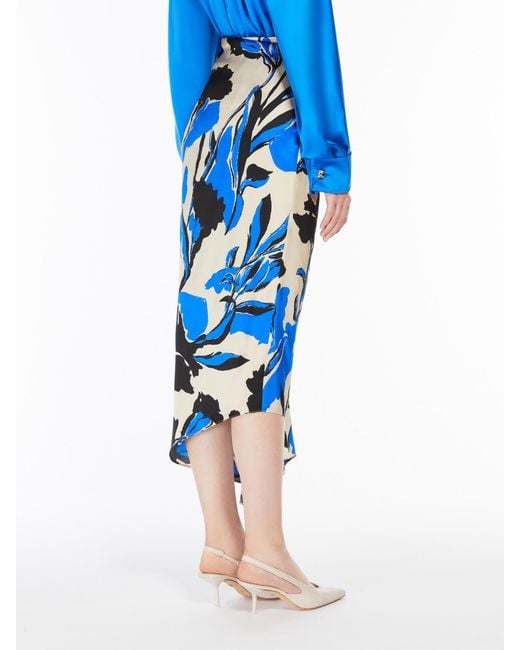 Max Mara Blue Floral-Print Asymmetric Skirt