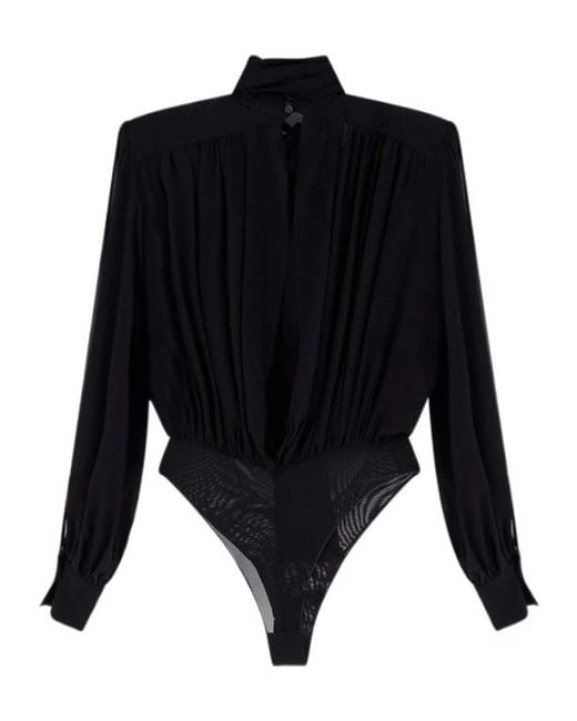 Elisabetta Franchi Blue Georgette Sash Bodysuit