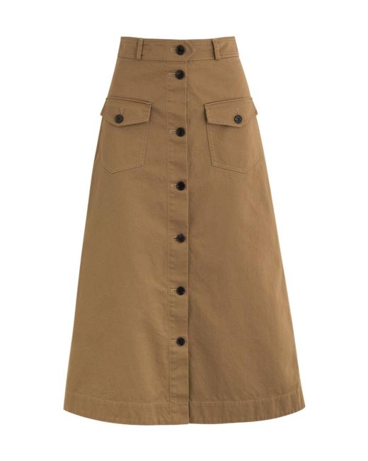 Saint Laurent Natural Cotton-Twill Midi Skirt