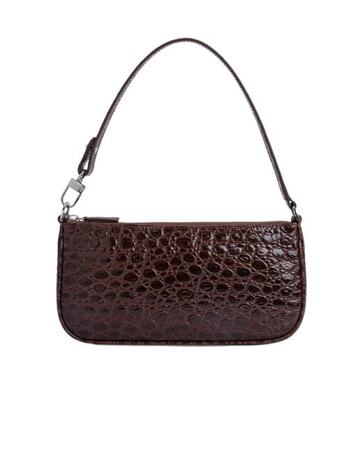By Far Brown Croco-Embossed Design Shoulder Bag
