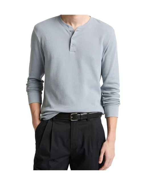 Vince Blue Jacquard Ribbed Cotton Henley Shirt for men
