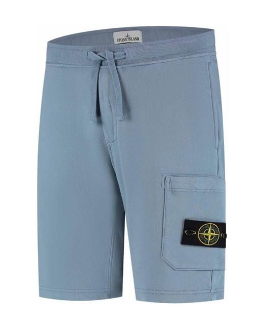 Stone Island Blue Drawstring Fleece Shorts for men
