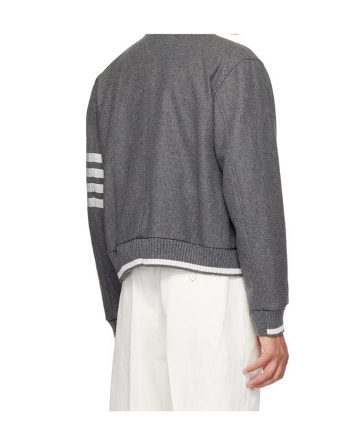 Thom Browne Gray 4-Bar Stripe Zip-Up Bomber Jacket for men