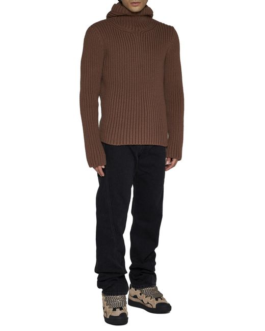 Lanvin Brown Long Sleeved Hooded Knitted Jumper for men