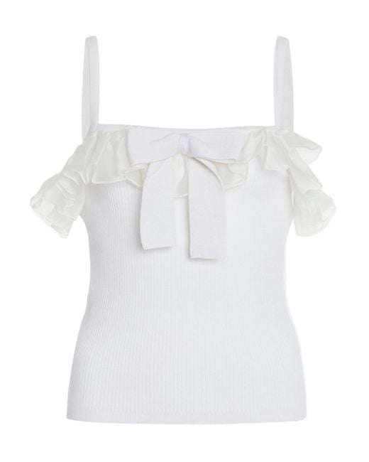 Alessandra Rich White Bow Ruffled Top