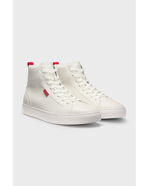 Boss White Lace-Up High-Top Sneakers for men
