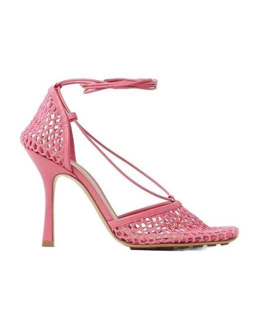 Bottega Veneta Pink Stretch Lace Sandals