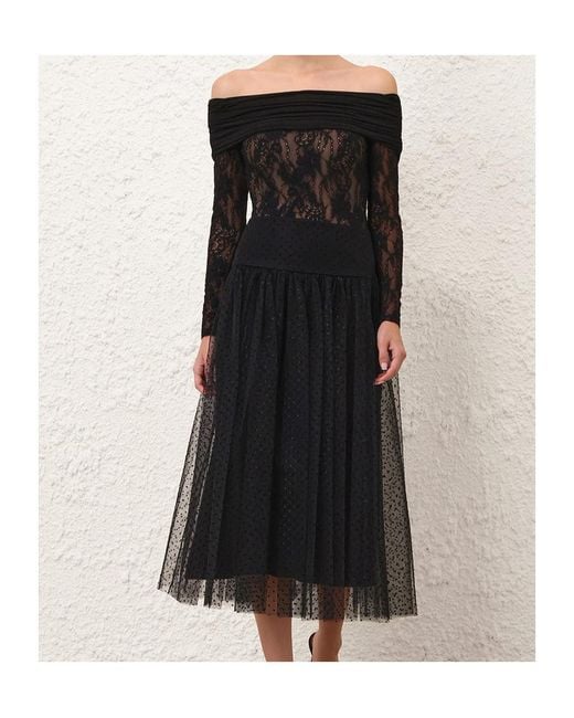 Zimmermann Black Polka-Dot Midi Skirt