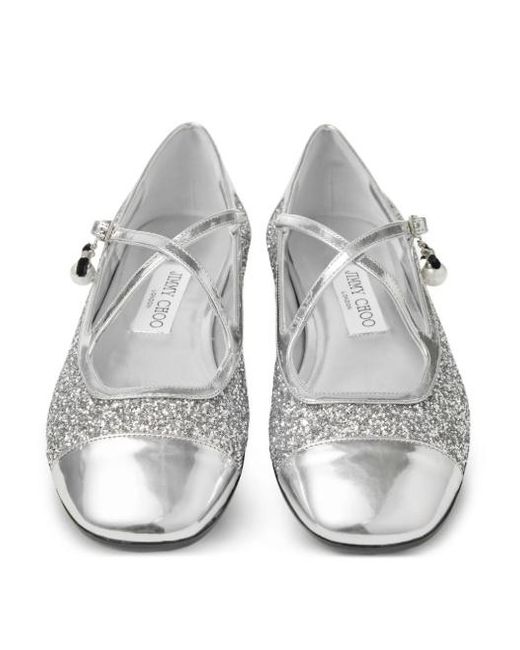 Jimmy Choo White Eleri Glitter Leather Ballet Flats