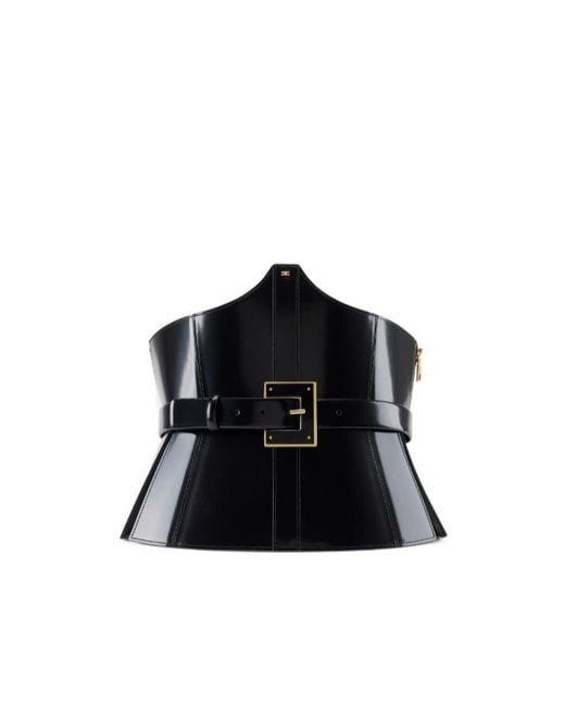 Elisabetta Franchi Black Bustier-Style Leather Belt