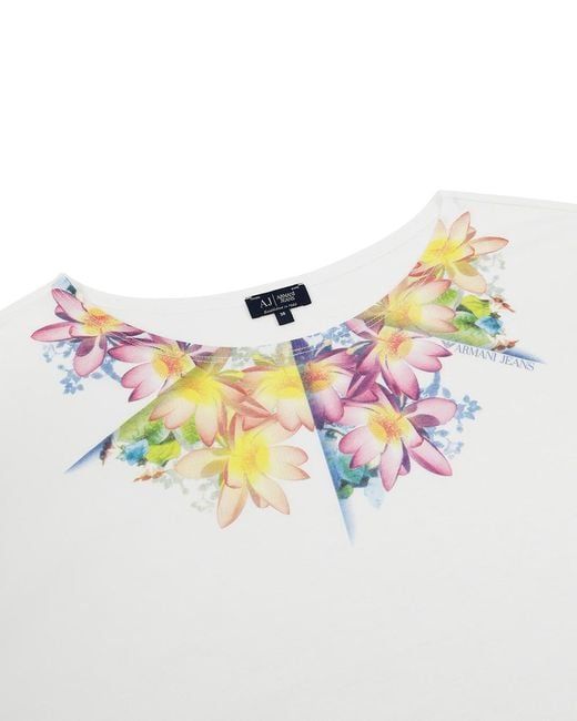 Armani Jeans White Printed T-Shirt With Round Neck