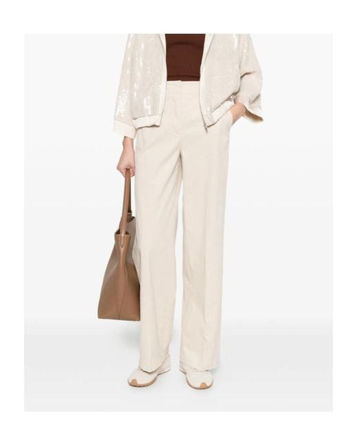 Peserico White Wide-Leg Pleated Pants