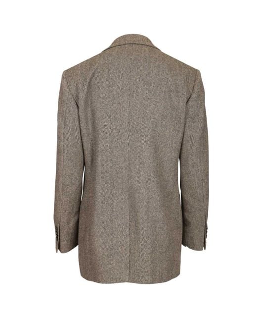 Tagliatore Gray V-Neck Double Breasted Herringbone Blazer