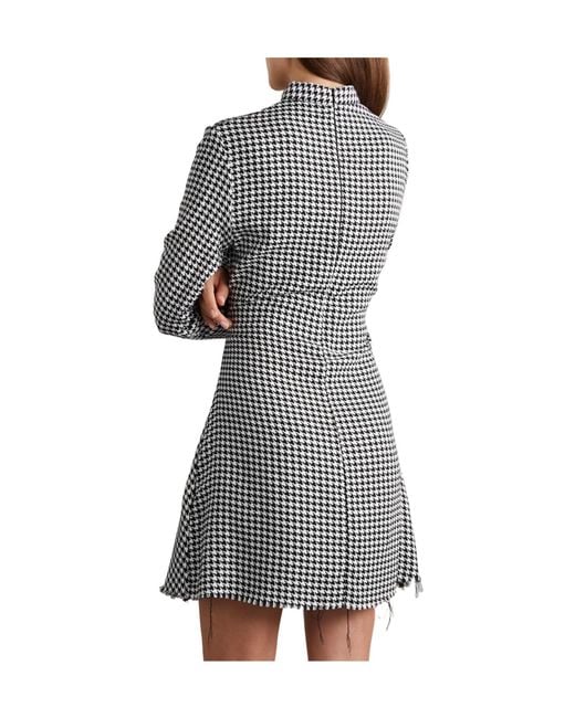 Marques'Almeida Gray Ruched Houndstooth Cotton Turtleneck Mini Dress