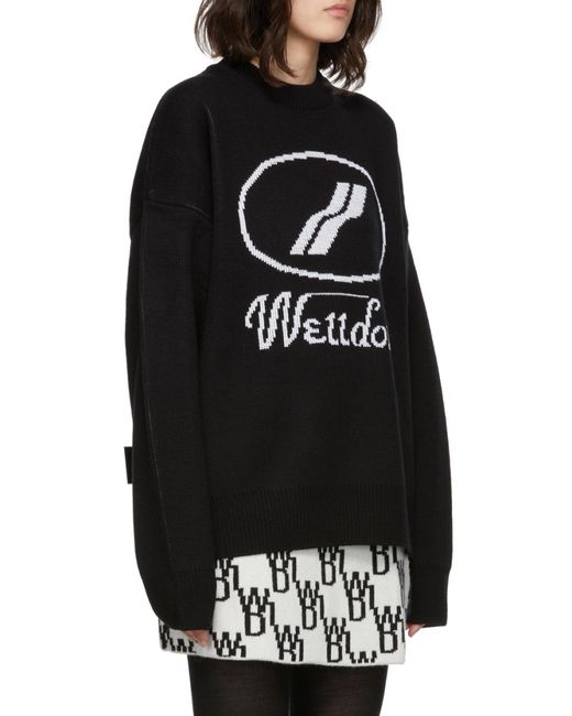 we11done Black Logo-Intarsia Crew-Neck Jumper for men