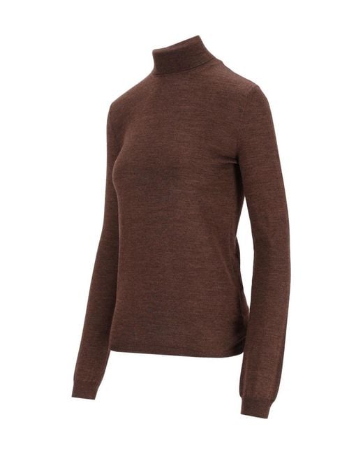 Maison Margiela Brown Long-Sleeve High-Neck Top