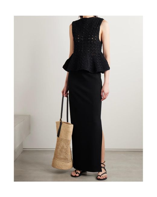 Khaite Black Yuka Crocheted Peplum Top