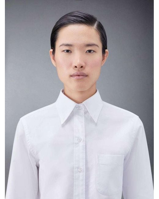 Thom Browne White Logo-Patch Button-Up Poplin Shirt