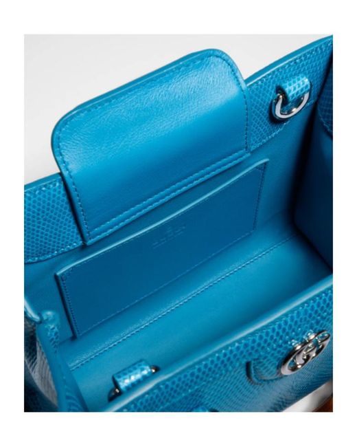 Gucci Blue Diana Lizard Small Tote Bag