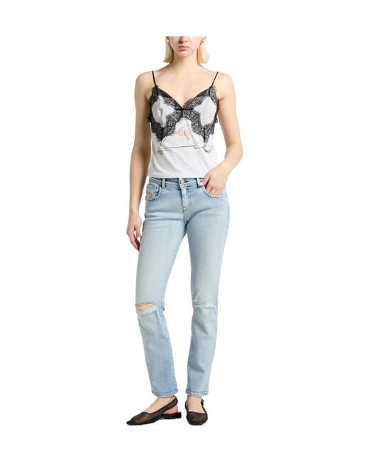 DIESEL Blue Solid Color Straight-Leg Trousers